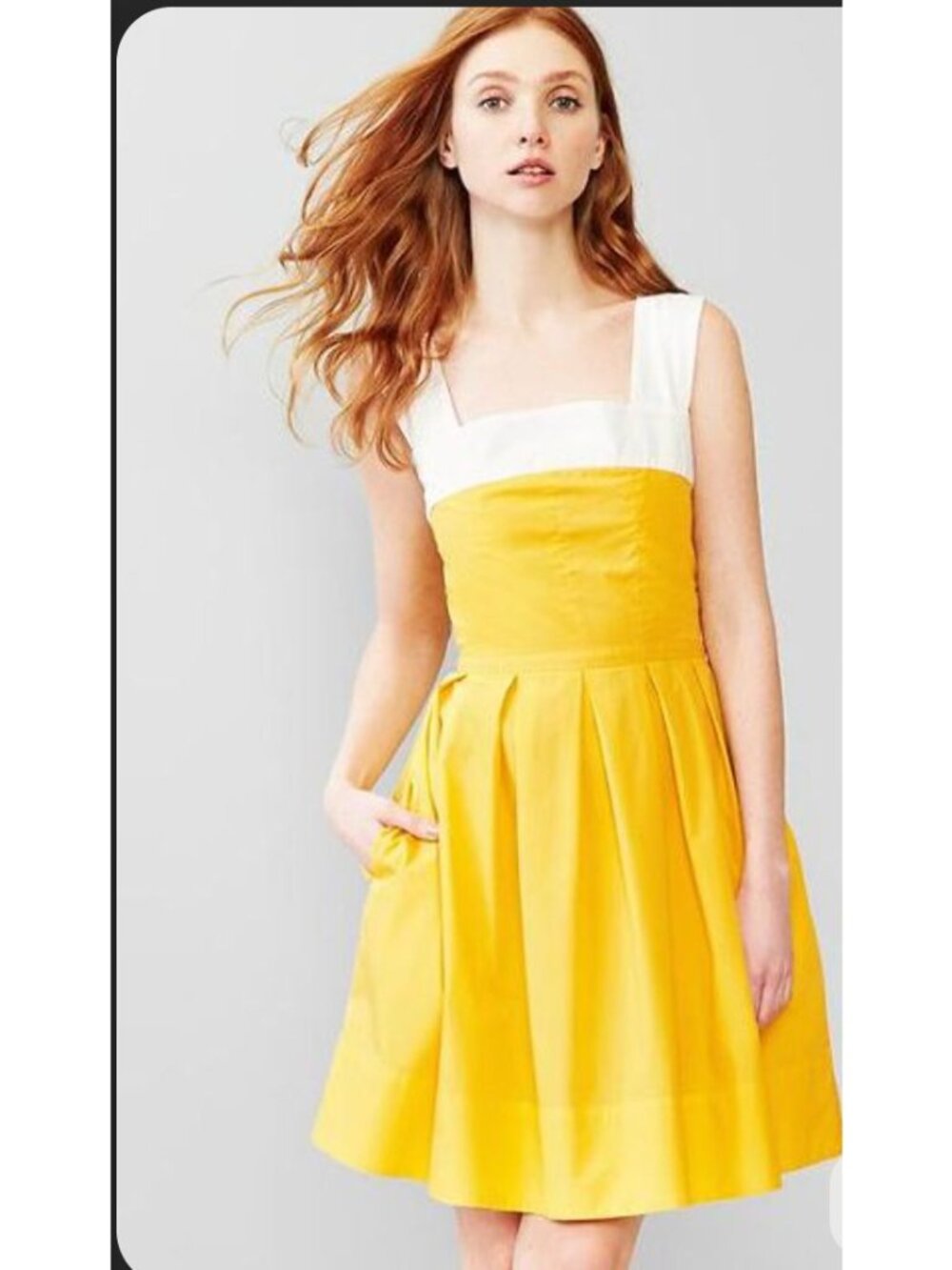 NWT GAP Yellow and White ‎ Fit and Flare Square Neck Sundress Size 12 Tall